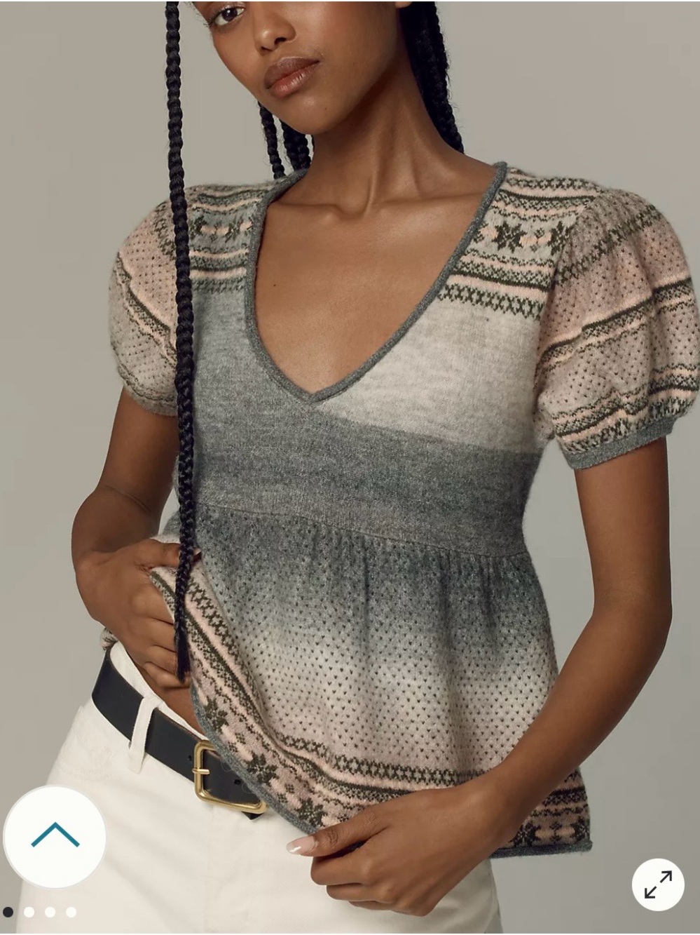 NWT Pilcro Anthropologie Fair Isle Puff Sleeve Peplum Sweater Top S